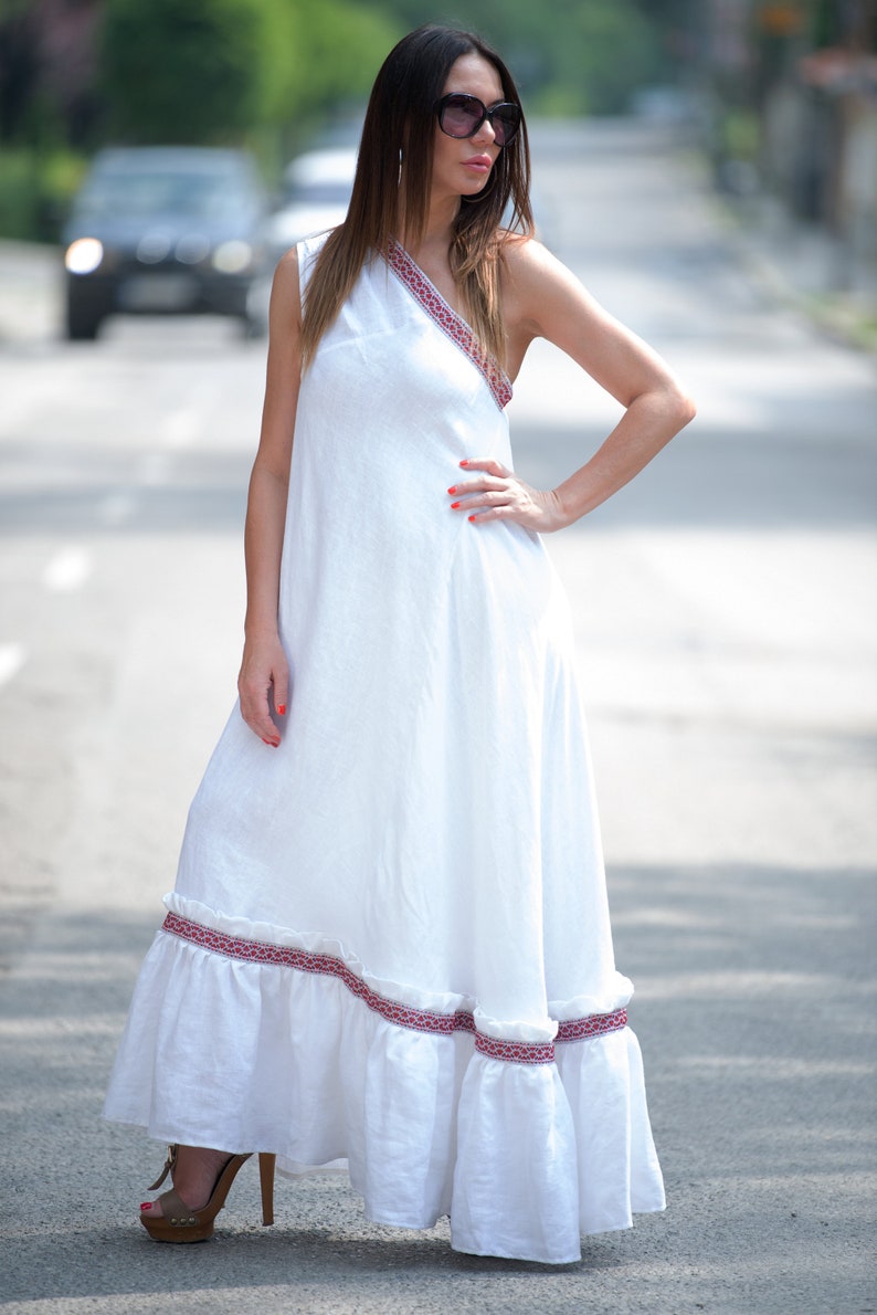 White Linen Dress One Shoulder Dress Linen Clothing Plus Etsy UK