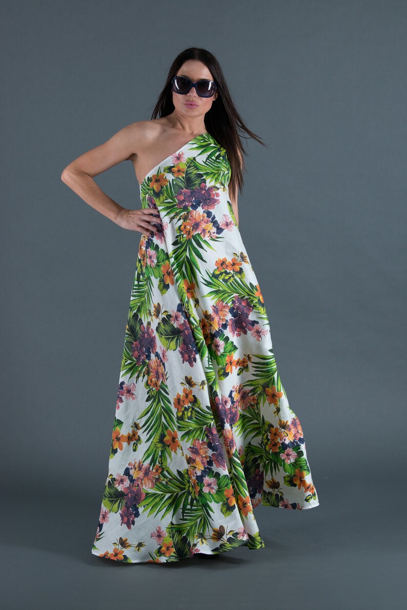 one shoulder linen dress