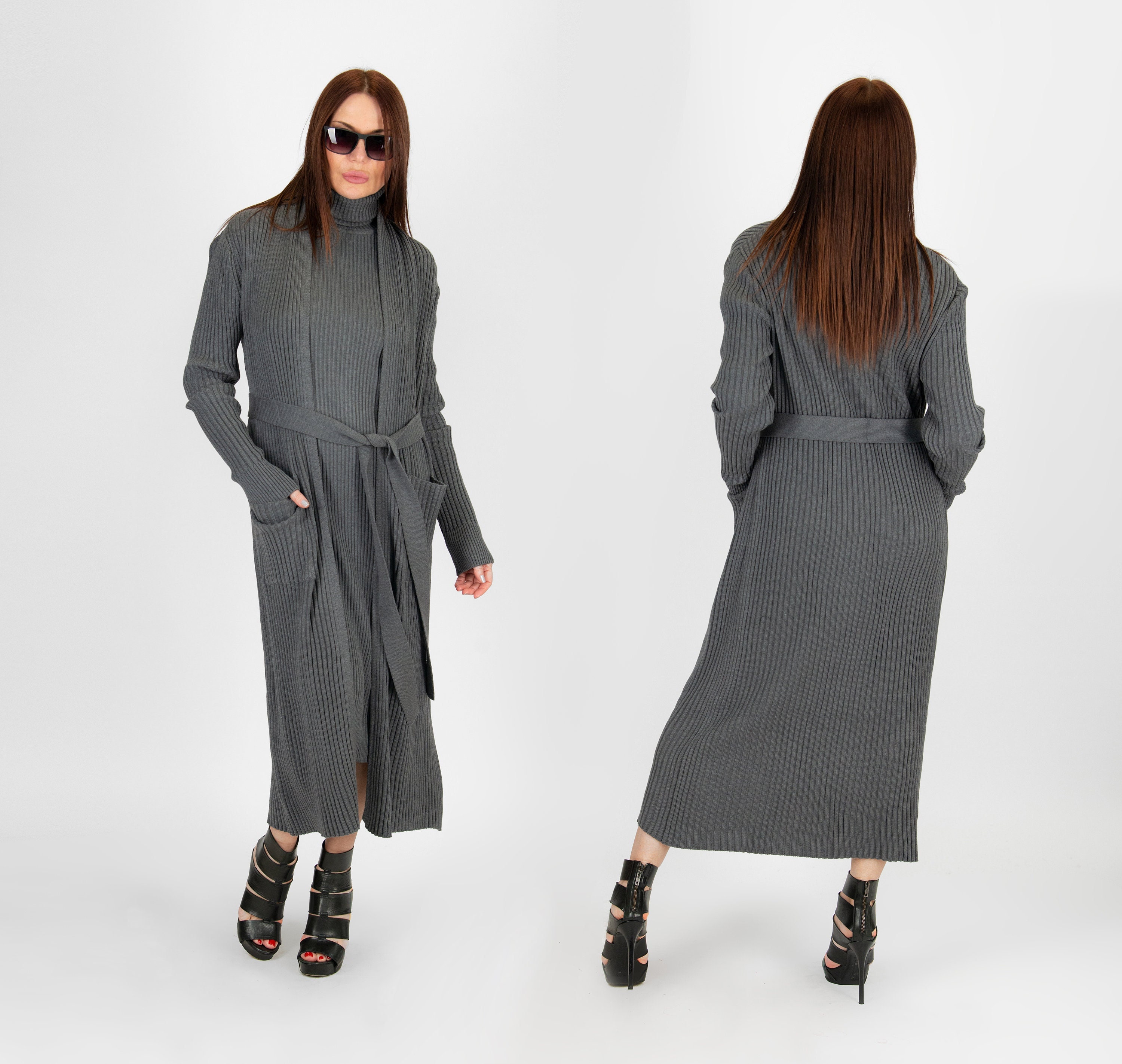 Chic Long Cardigan With Pockets, Women Front Open-long Chic Long Cardigan With Pockets, Women Front Open-long