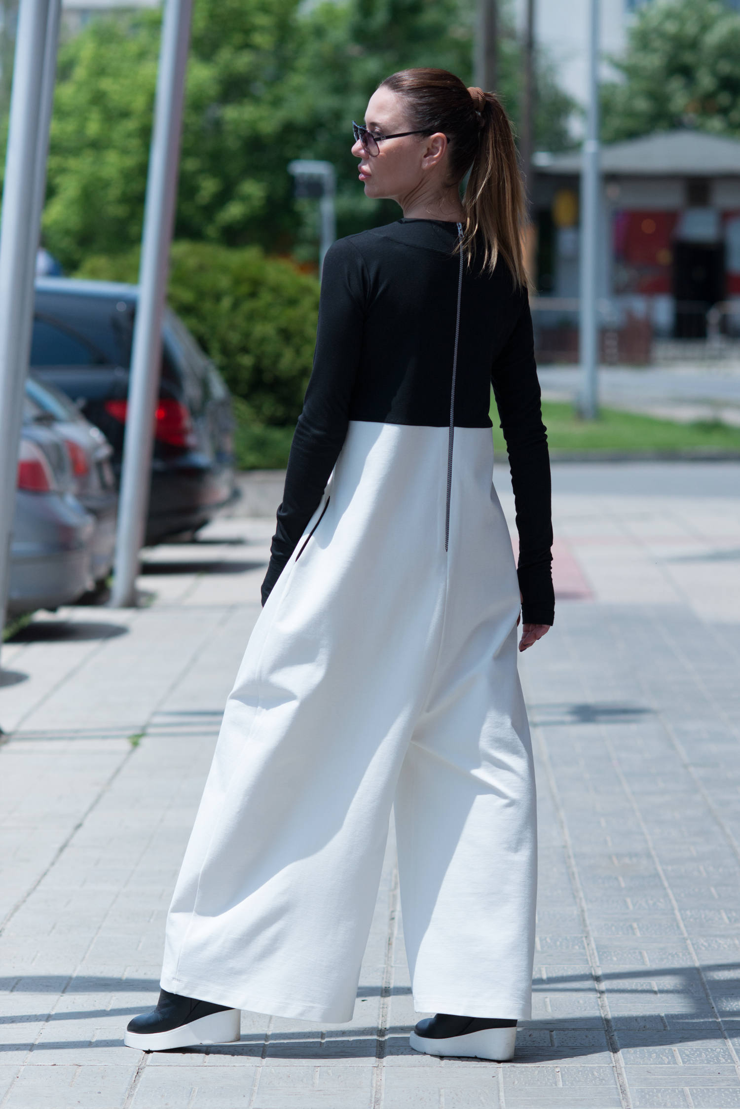 Grey And White Lined Jumpsuit