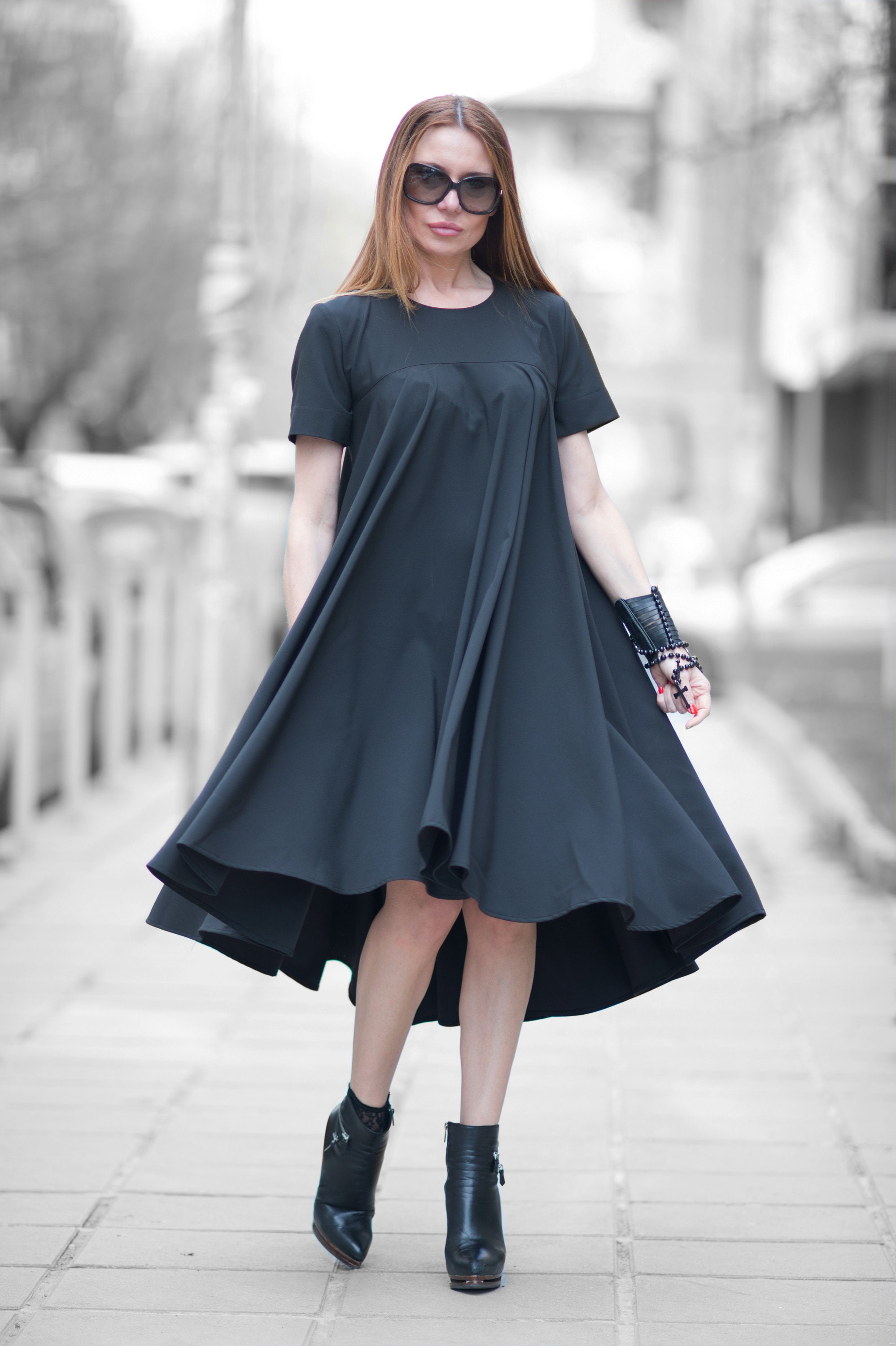 Yummy Bee Vestito Estivo Lungo Taglie Forti – Maxi Abito Con Stampa Piume Di Pavone E Pizzo, 3XL Rosso