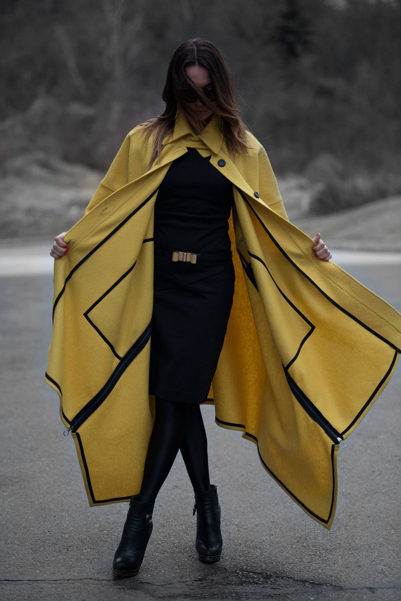 Asymmetric Coat Winter Cashmere Coat Long Coat Yellow Coat Cape Coat Cashmere Wool Coat Boho Clothing CT0033C\u0410 Plus Size Clothing