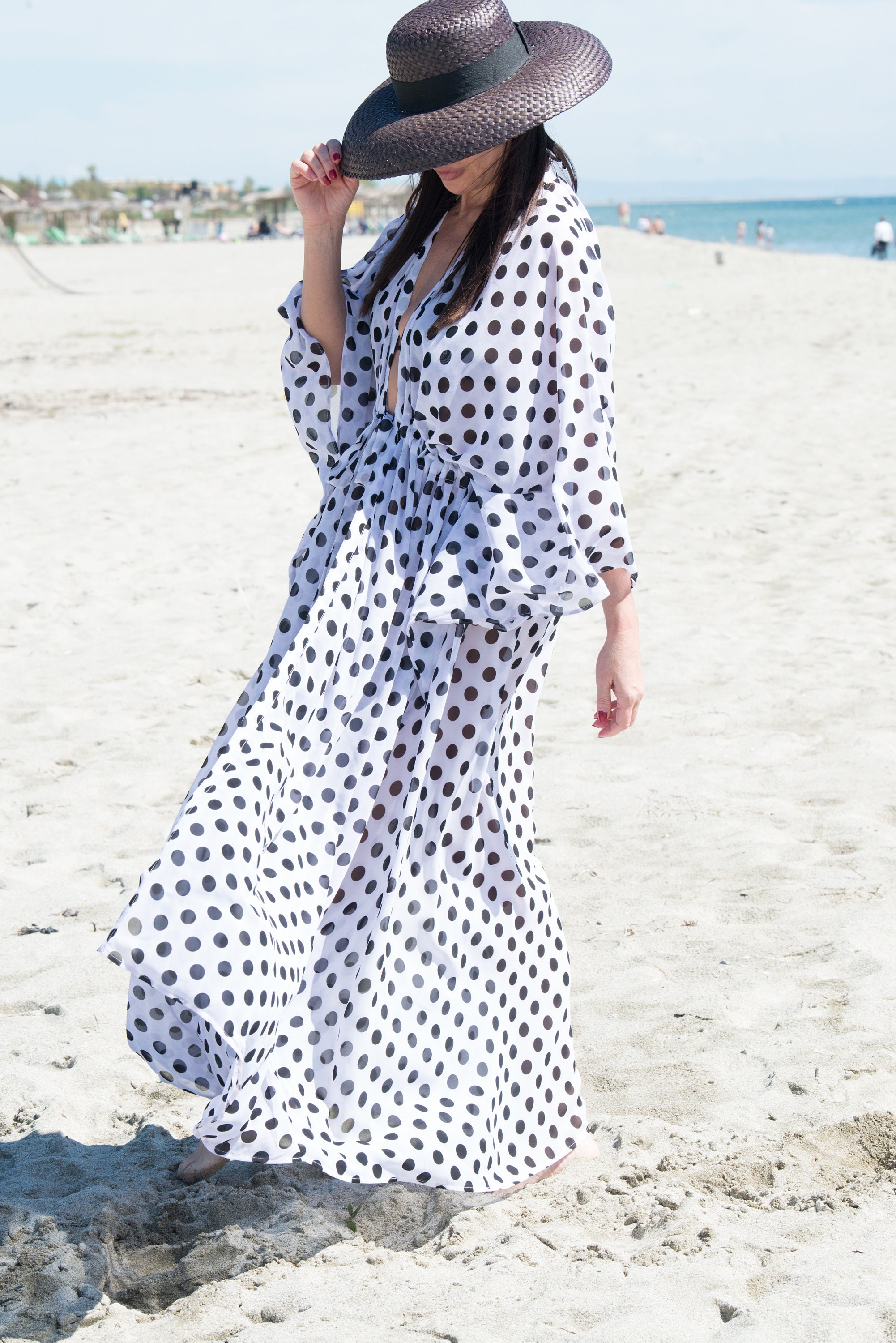 Beach dress cover up / Beach Polka dots Maxi Kaftan / Beach | Etsy