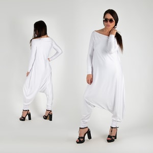 Jumpsuit Women, Harem Jumpsuit, Baggy Jumpsuit, Oversize Jumpsuit, Plus Size Clothing, Maxi Jumpsuit, Drop Crotch Jumpsuit MARLA JP0350TR White