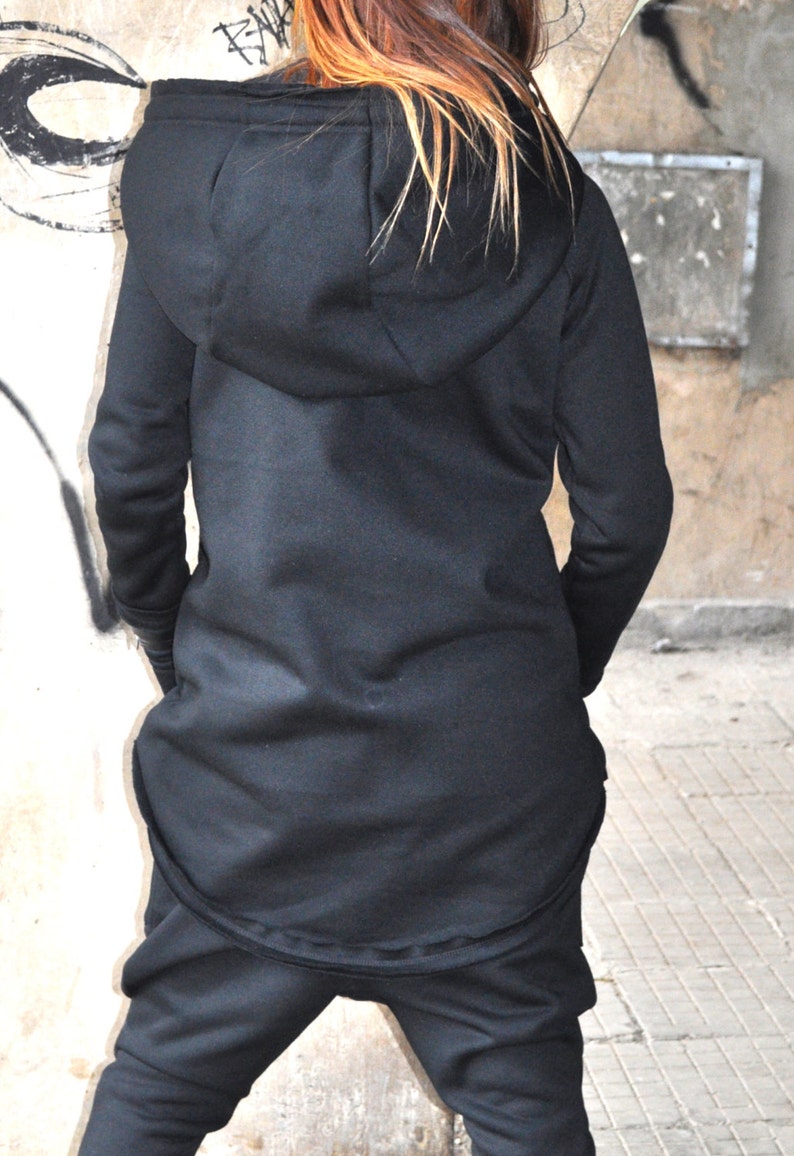 Asymmetrical Streetwear Hoodie, Warm Cotton Winter Sweater, Plus Size image 2
