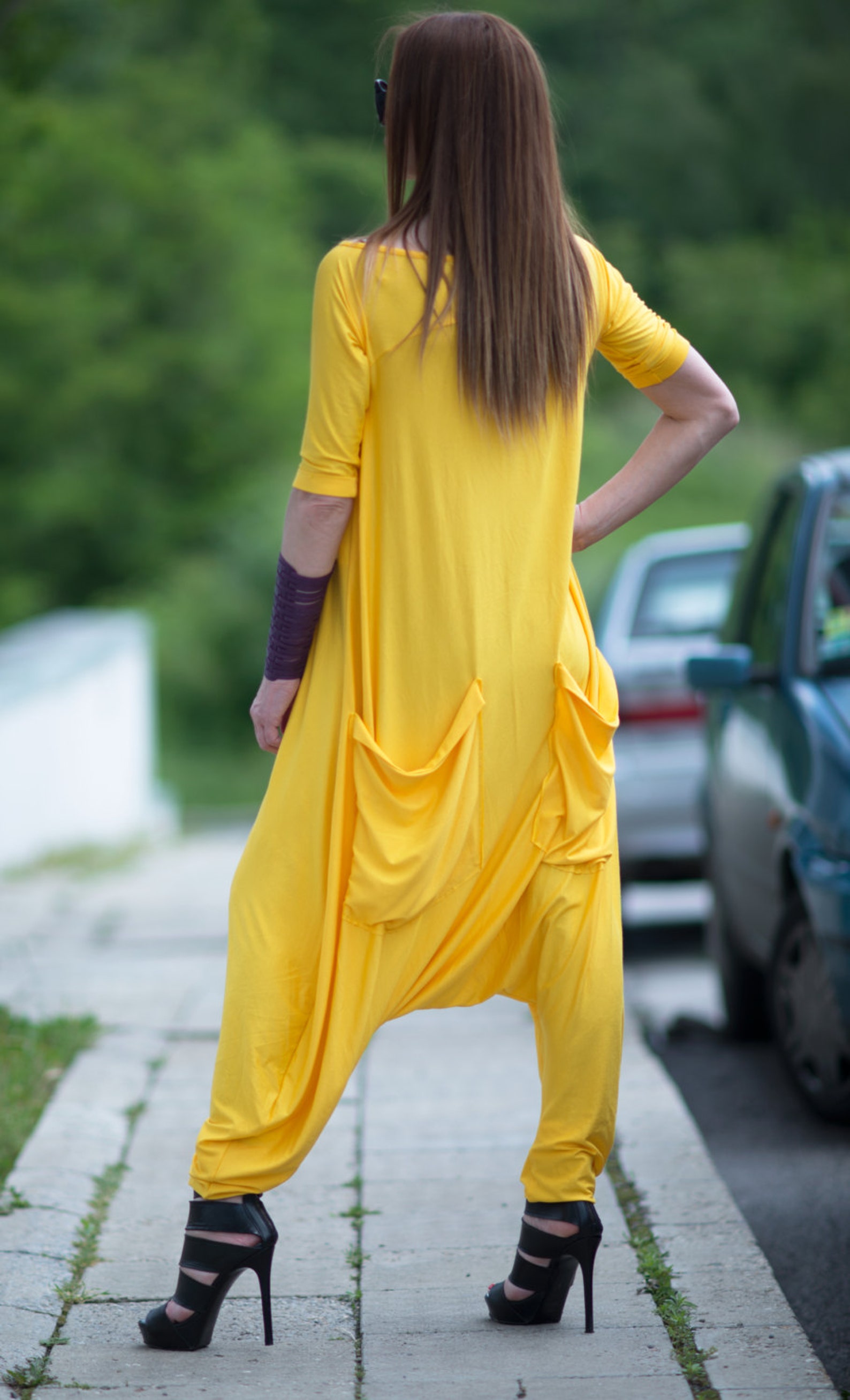 Plus Size Maxi Jumpsuit Yellow Short Sleeveless Jumpsuit Etsy