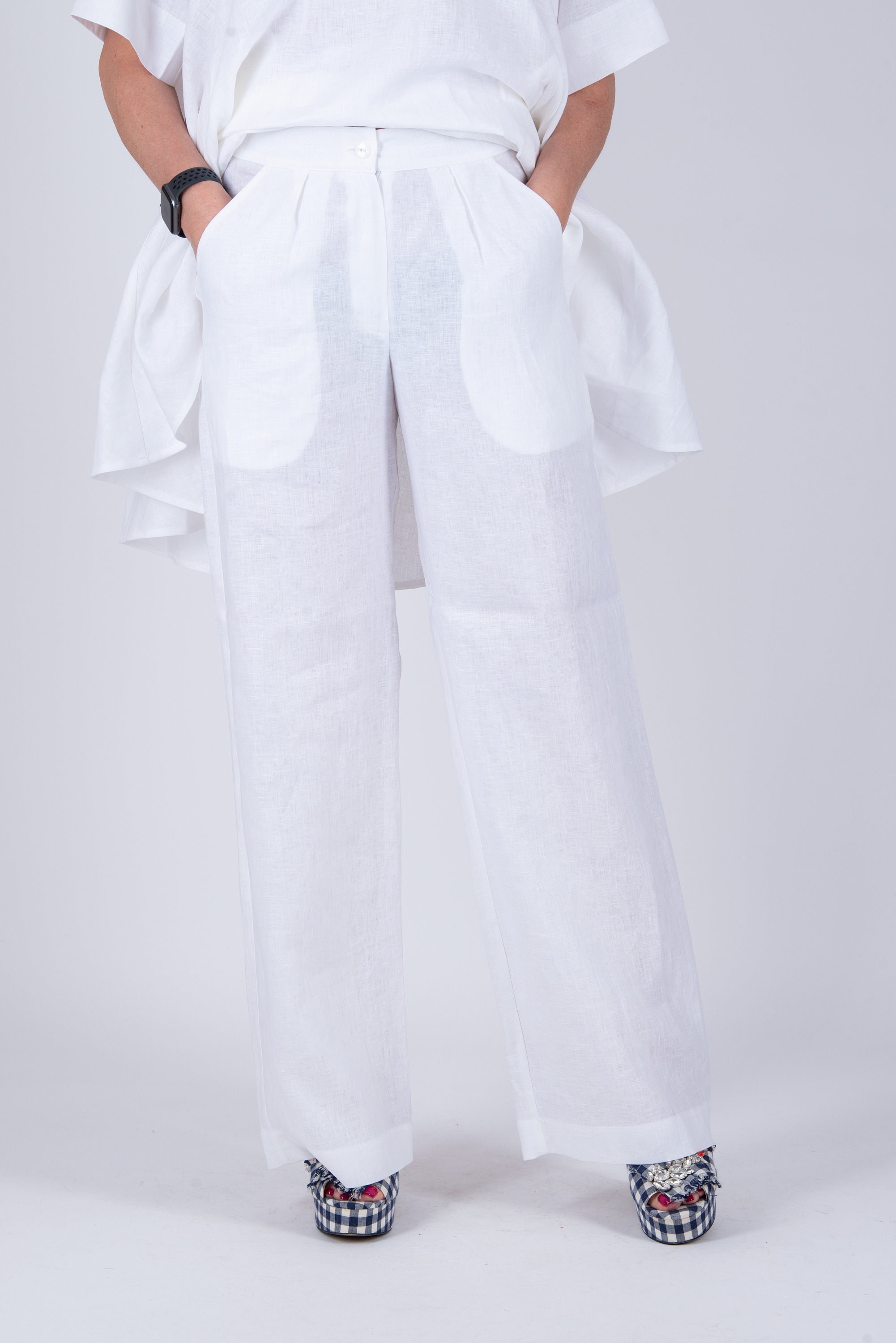 White Straight Linen Trousers Formal Linen Pants for Women picture