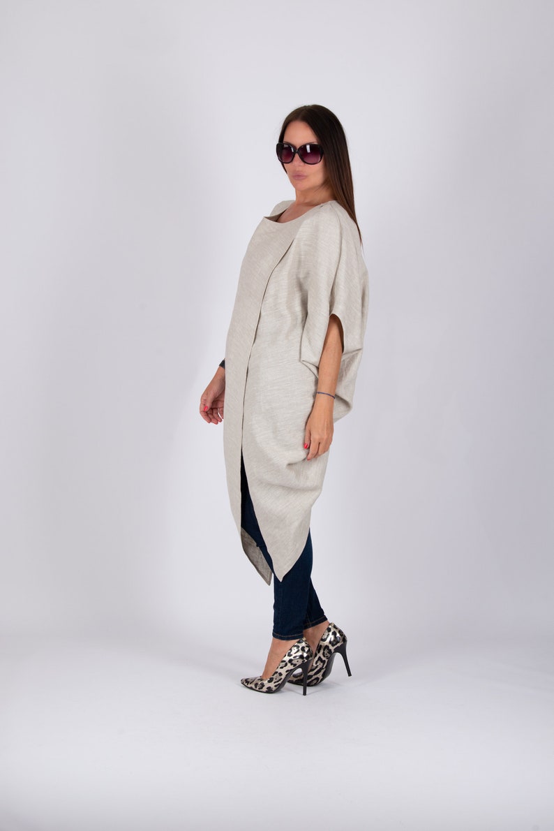 Linen Tunic for Women, Linen Asymmetrical Maxi Tunic Top, Plus Size Maxi Top, Mothers Day Gifts, Linen Clothing Women Top FABIANA TU1056LE zdjęcie 5