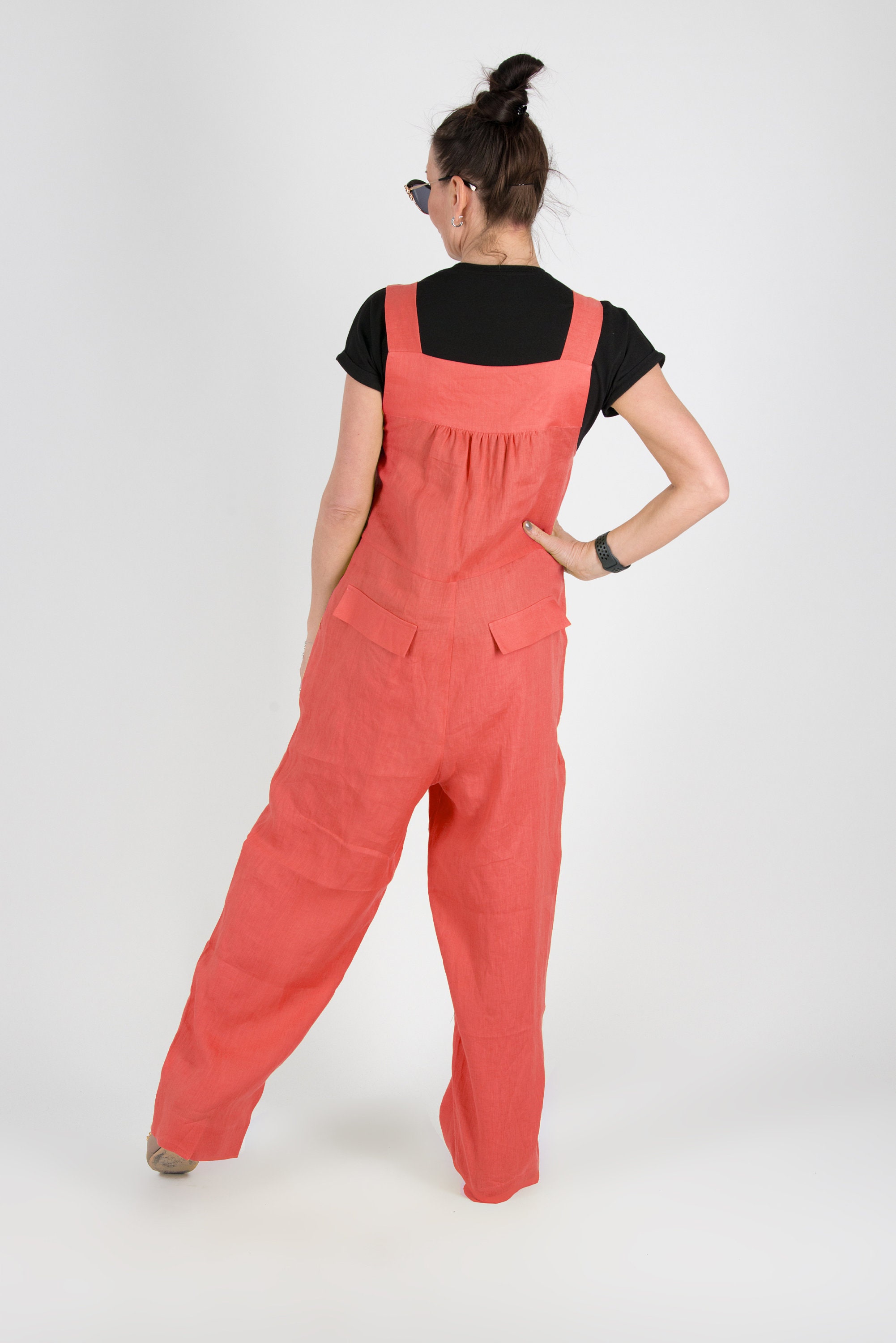 Mono de trabajo para mujer, talla grande, S-5XL, botón de moda, sin mangas,  estampado, bolsillo, babero, pantalones (color: rosa, talla: XXL)