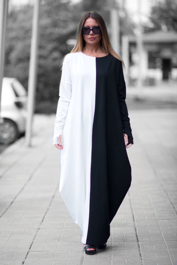 Black and White Maxi Dress Woman Plus Size Dress Long Dress