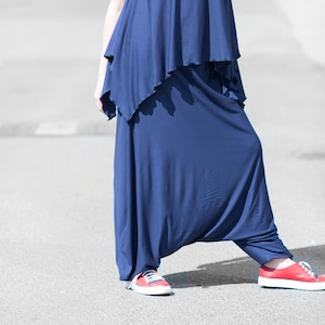 Blue Cotton Harem Pants, Women&#39;s Drop Crotch Pants, Plus Size Gypsystyle Clothing VIOLET-  PA0977TR *