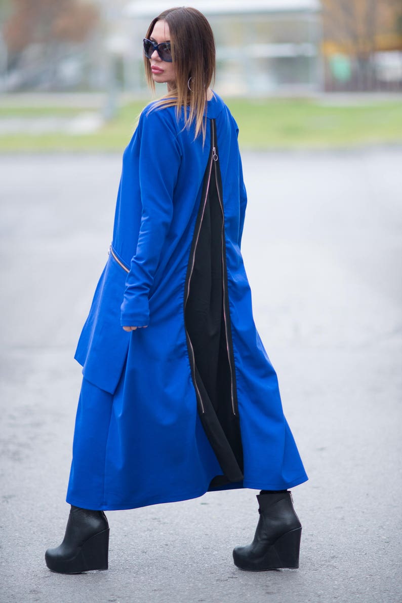 Women kaftan dressLong Kaftan dress with Big PocketsBlue Zipper DressMaxi Cotton DressPlus Size Dress women dress by EUG DR0137PM