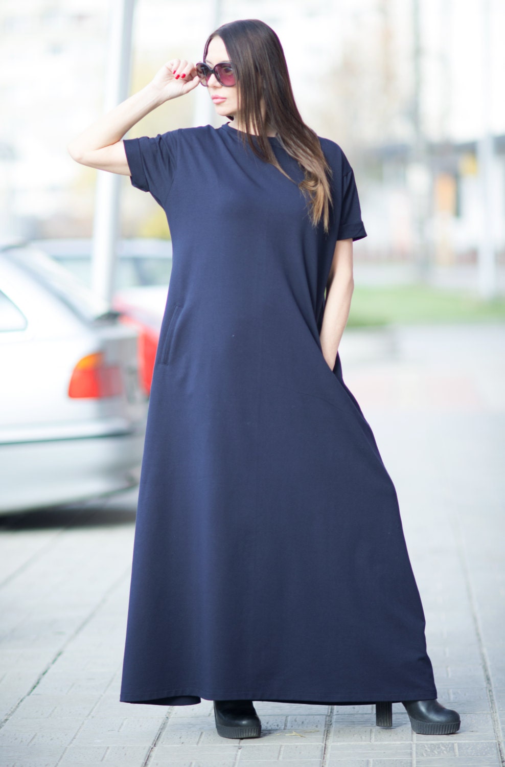 Maxi Dress/Long Dress/Cotton Navy Blue Maxi Dress/Plus Size | Etsy