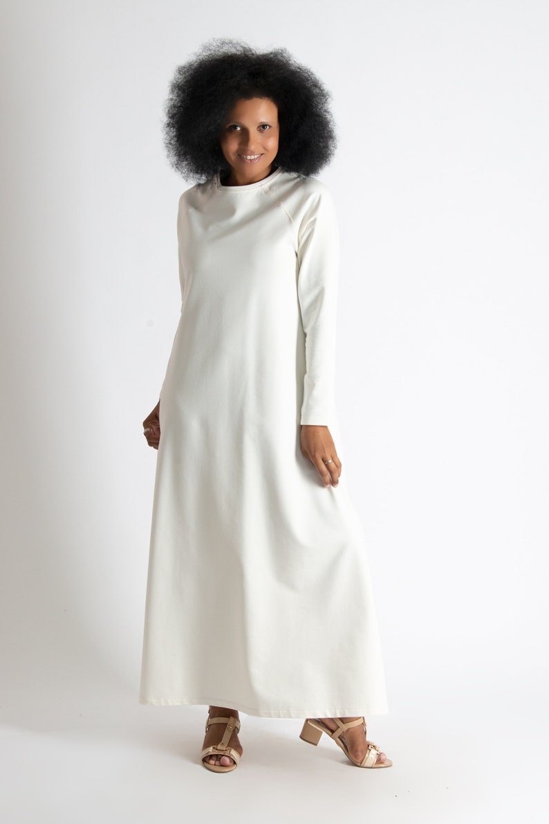 Off white Long DressOff white AbayaLong Maxi DressOff White Terry Cotton Women DressLong Sleeves KaftanWomen Long Dress DR0556W2