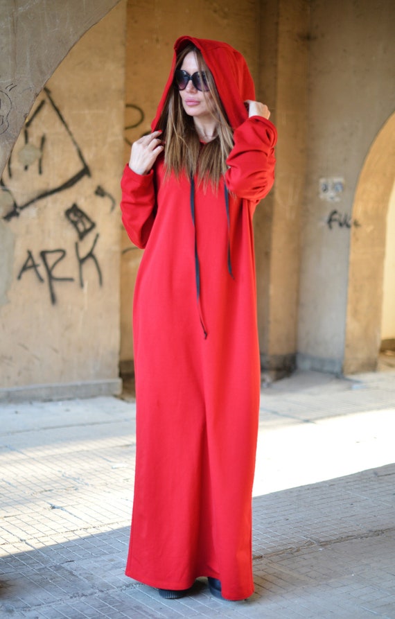 Hooded Maxi Dress Winter Hoodie Dress Oversized Women Dress Hood Costume Plus Size Red Maxi Dress IREN DR0088W2 Etsy UK