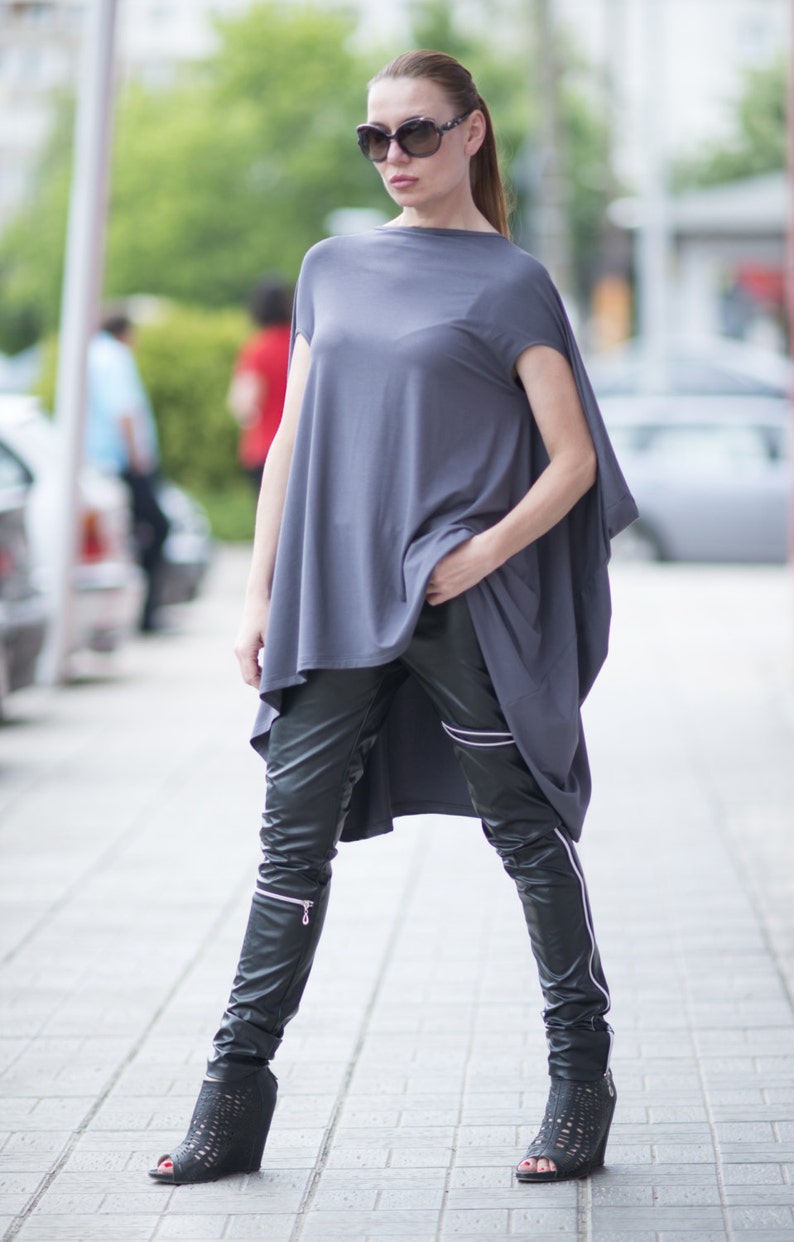 Dark Grey Asymmetrical Maxi Tunic Top/plus Size Women | Etsy