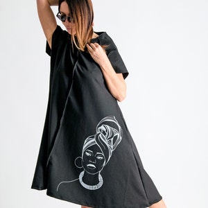African Woman Print Cotton A-Line Dress, Summer Midi Dress image 7