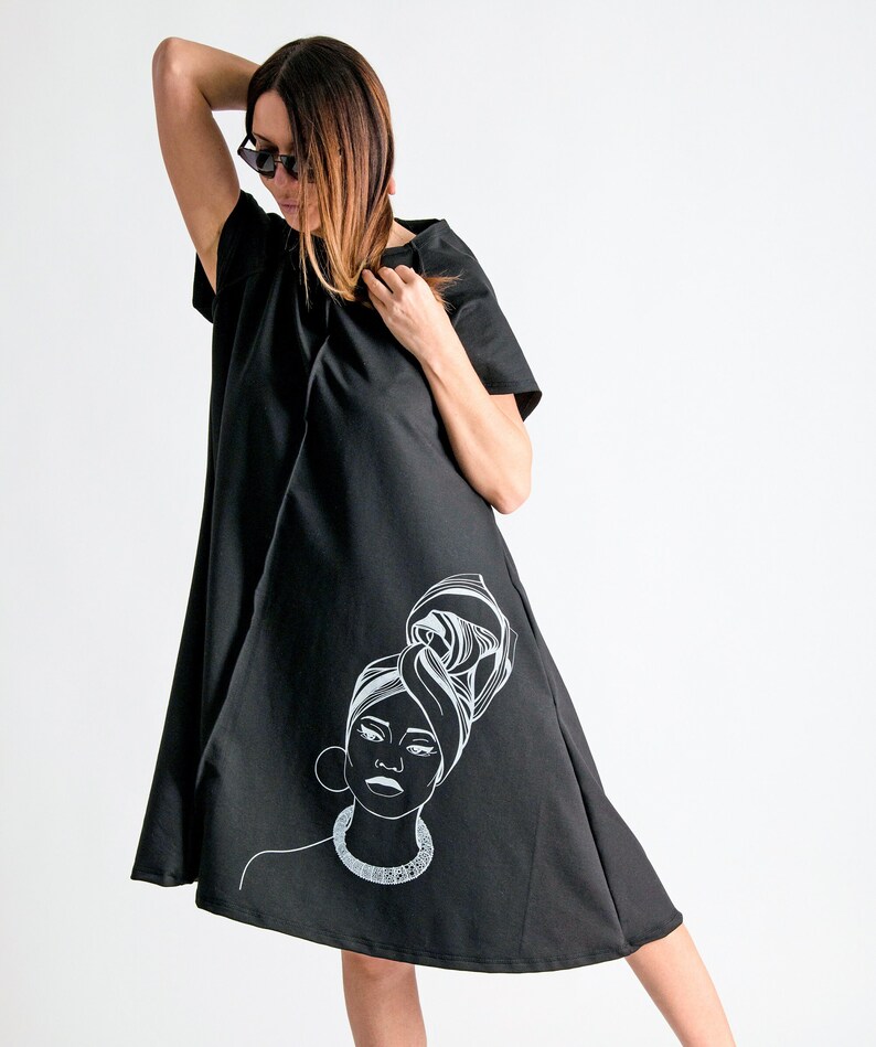 African Woman Print Cotton A-Line Dress, Summer Midi Dress image 7