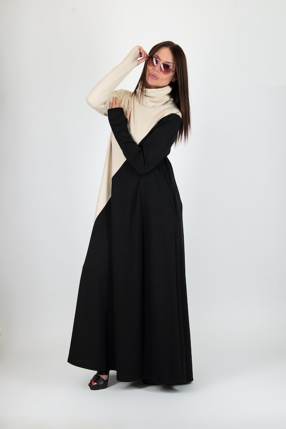black and cream long sleeve dress XXL Polka Dot Crepe Maxi Dress: Black & Cream, Vintage Lace Belt