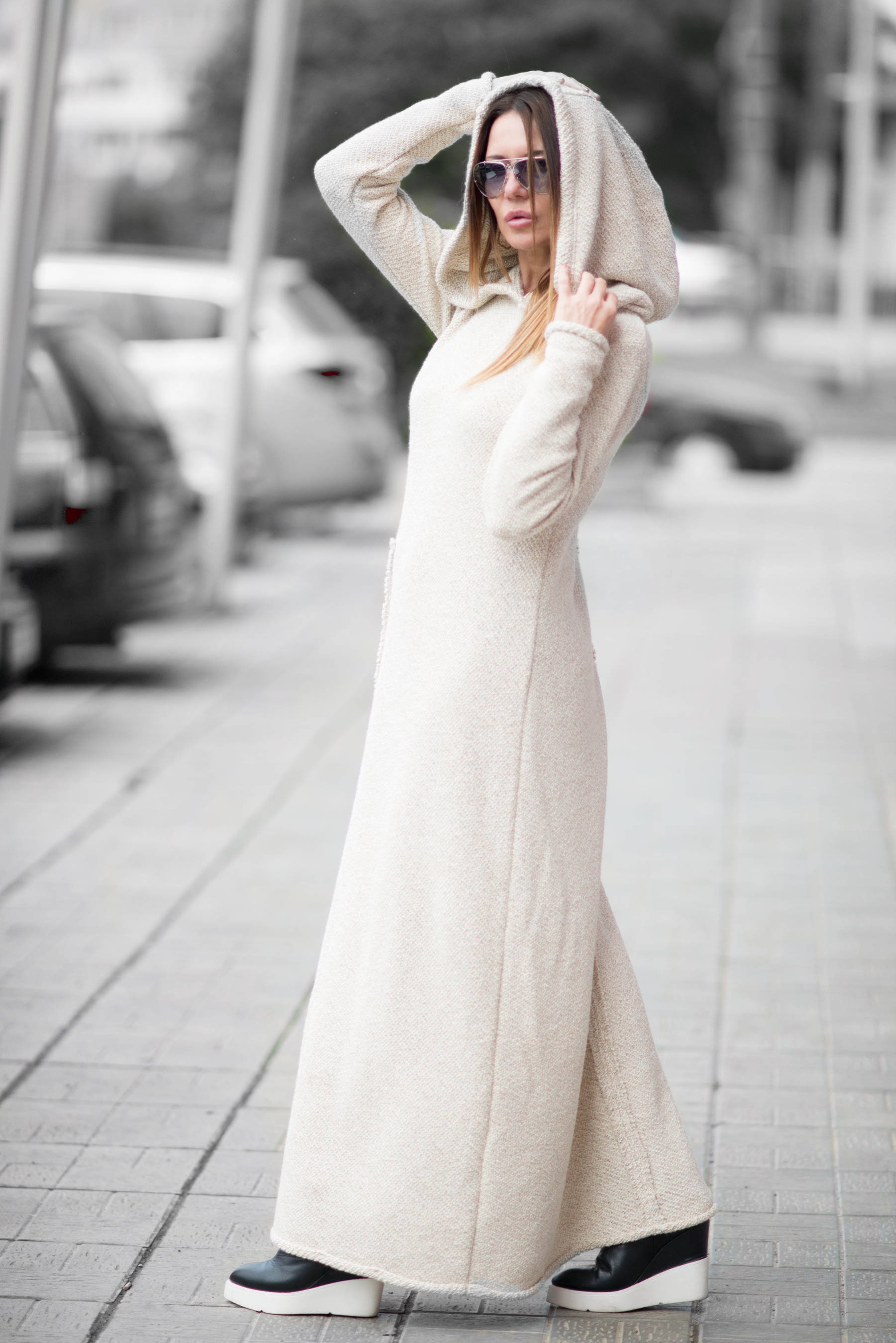 knitted hooded dress