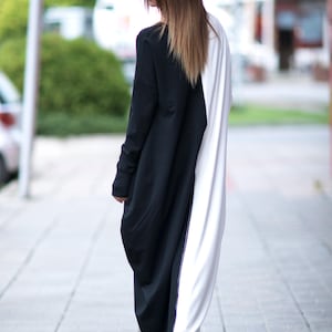 Long Sleeve Dress, Warm Maxi Dress, Maxi Dresses For Women, Black and White Dress, Fall Dress, Casual Plus Size Dress WENDY DR0139PM image 7