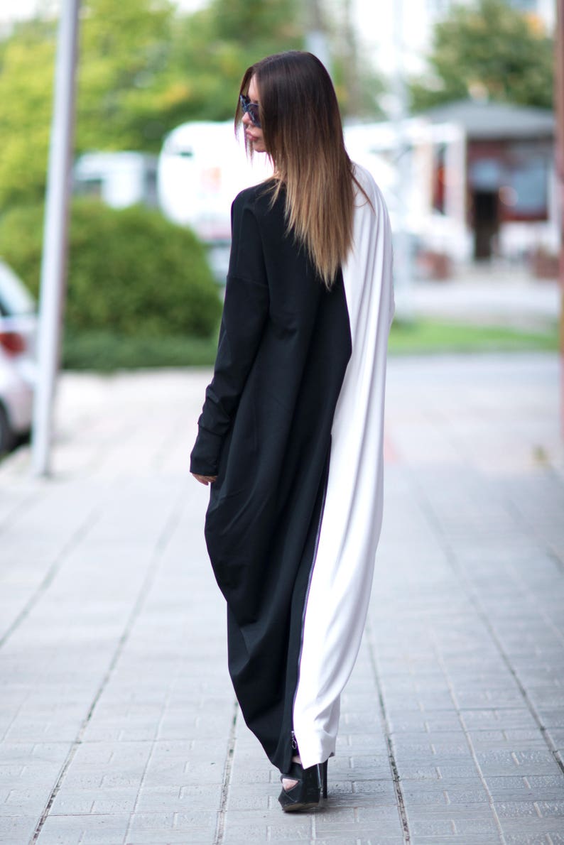 Long Sleeve Dress, Warm Maxi Dress, Maxi Dresses For Women, Black and White Dress, Fall Dress, Casual Plus Size Dress WENDY DR0139PM image 7
