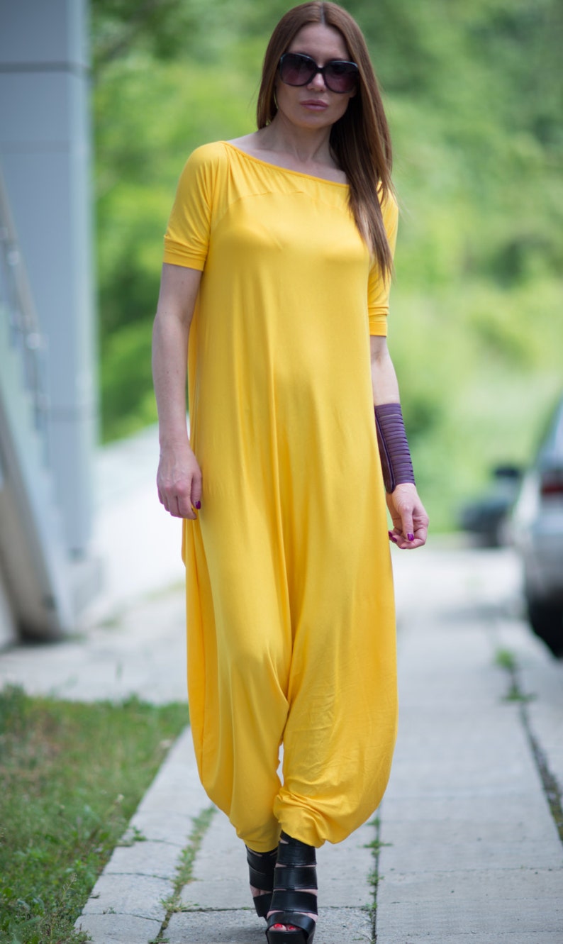 Plus Size Maxi Jumpsuit Yellow Short Sleeveless Jumpsuit Etsy