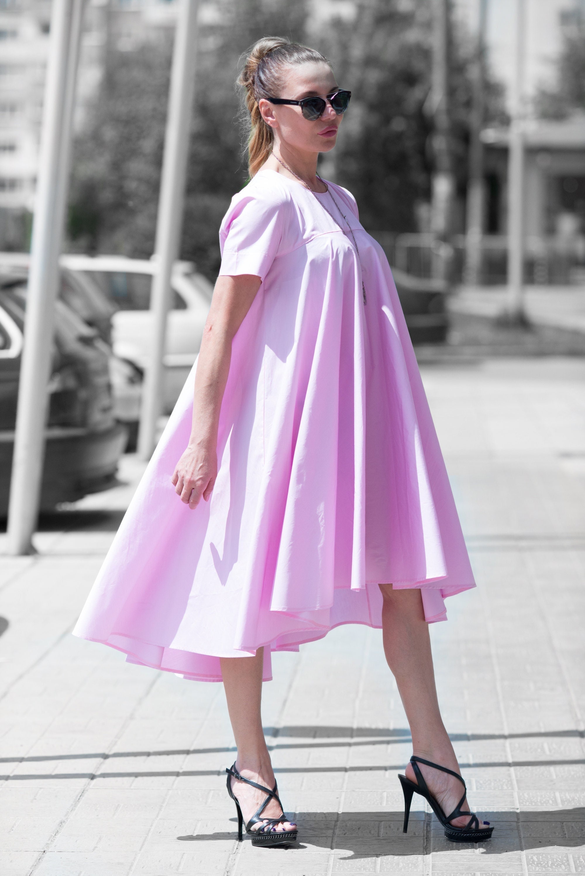 Women Summer Dress, Cotton Long Dress for Women, Short Sleeve Party Dress, Plus Size Loose Maxi Dress, Long Summer Dress KOSARA - DR0208CT