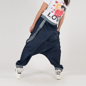 Baggy Jeans Women, Denim Harem Pants with Suspenders, Jeans Harem Pants, Drop Crotch Pants, Loose Extravagant Pants LESILA -  PA0503CT *