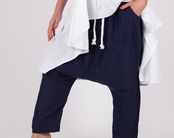 Linen Harem Pants Linen, Women Linen pants, Harem Linen Pants, Drop Crotch Linen Pants DANIELA - PA0997LE