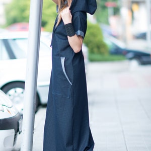 Urban casual Navy blue Denim cotton dress, Long Dress, Loose Casual Dress, Woman Cotton Dress KASANDRA DR0218W2 image 6