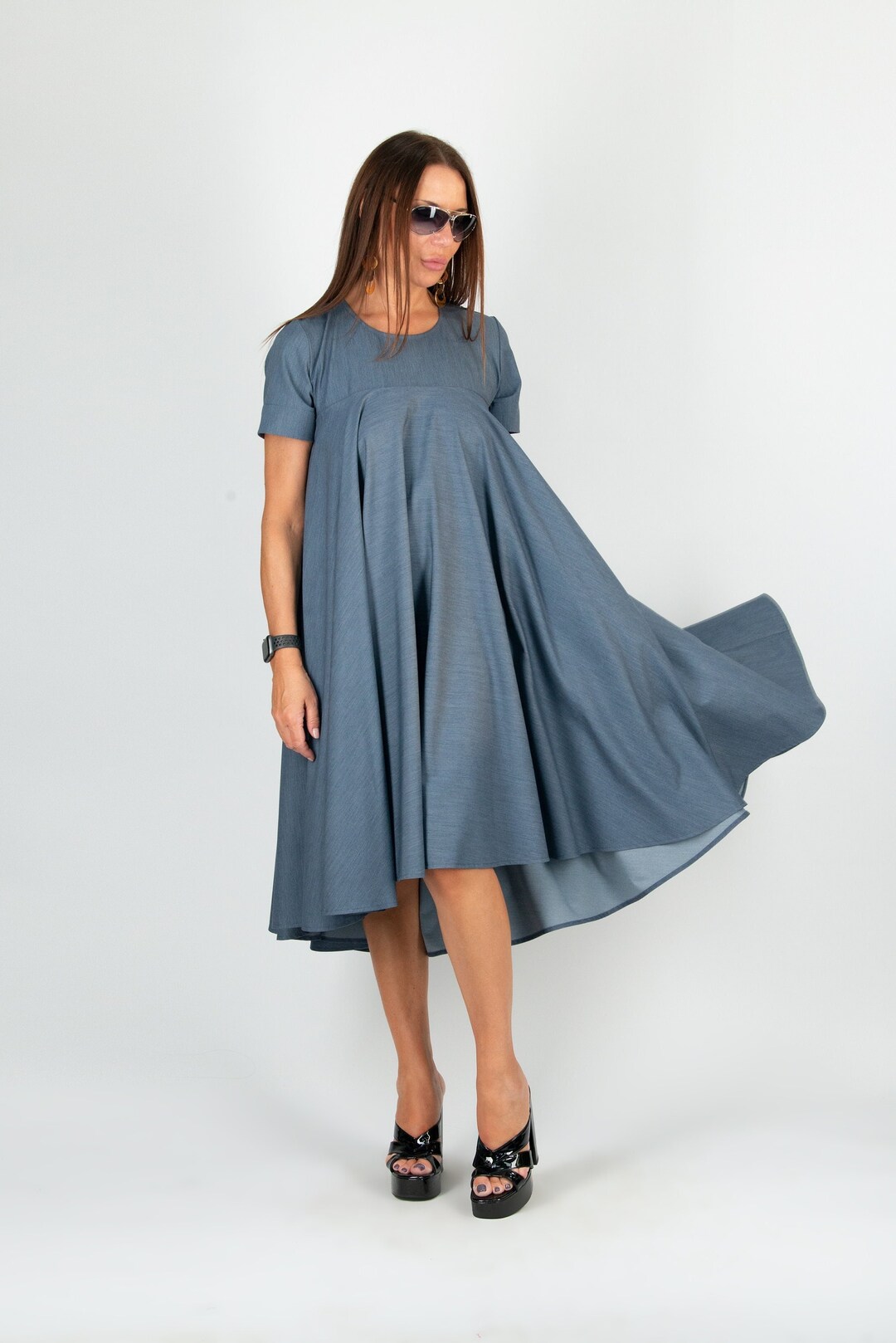 boho evening dress Ayla Plus Size White Long Sleeve Maxi Dress– Hello Curve Beautiful Simple Light Blue Skirt Color:Black White Dot