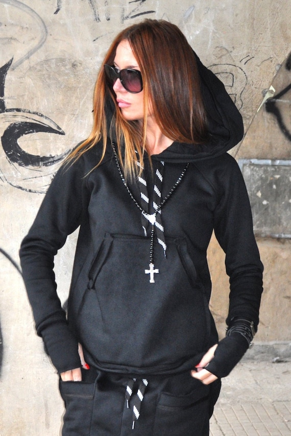 Asymmetrical Streetwear Hoodie, Warm Cotton Winter Sweater, Plus Size