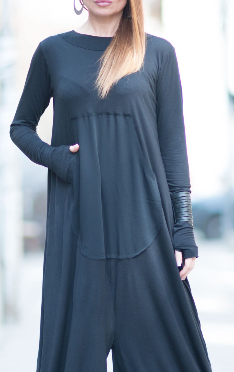 Womens jumpsuitOveralls JumpsuitBlack Women Zipper JumpsuitCotton JumsuitDrop Crotch Harem PantsLoose Jumpsuit by EUG JP0400TR