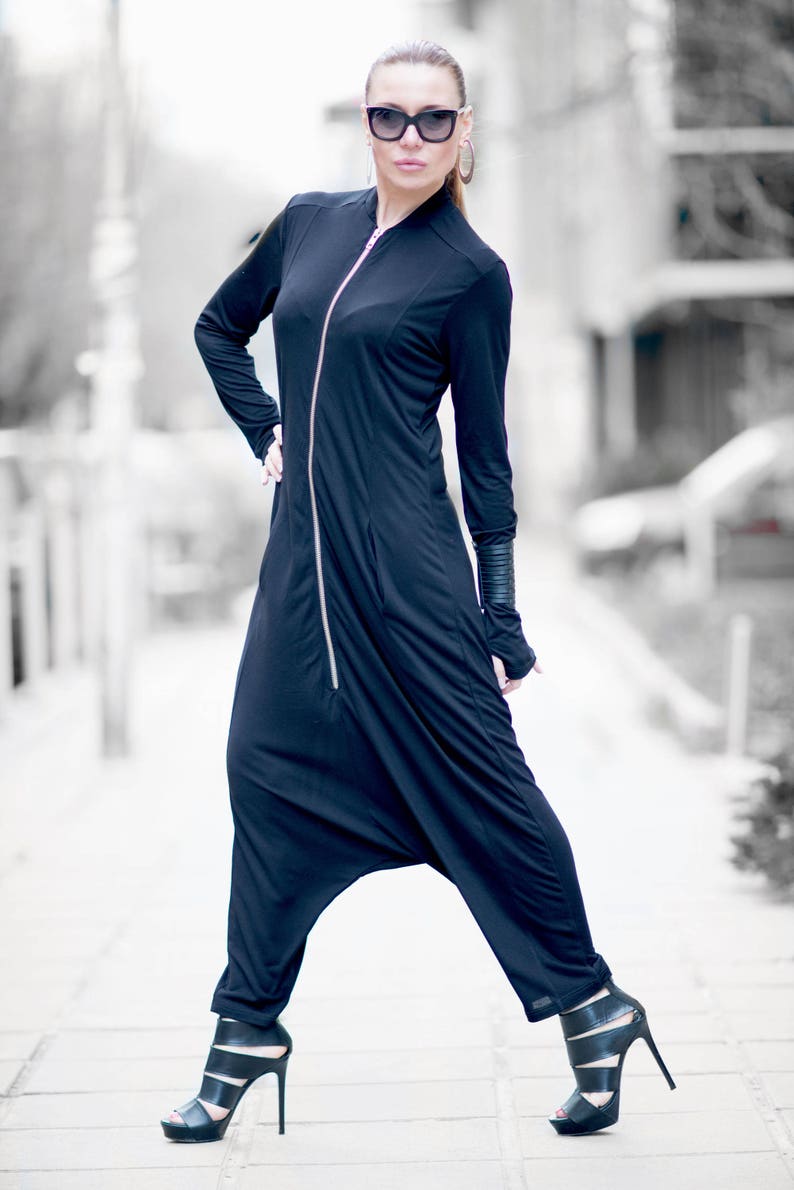 Cotton Union suit/Women Jumpsuit/Black Women Harem Zipper Etsy