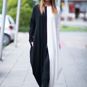 Long Sleeve Dress, Warm Maxi Dress, Maxi Dresses For Women, Black and White Dress, Fall Dress, Casual Plus Size Dress WENDY DR0139PM image 6