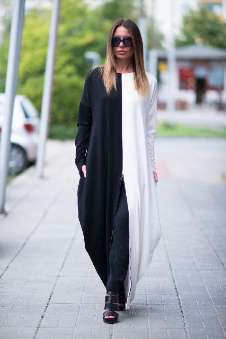 Long Sleeve Dress, Warm Maxi Dress, Maxi Dresses For Women, Black and White Dress, Fall Dress, Casual Plus Size Dress WENDY DR0139PM image 6
