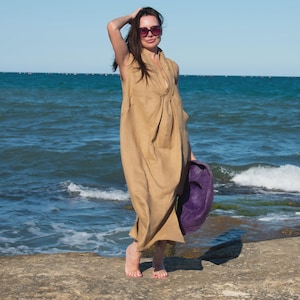 Linen Maxi Dress, Sleeveless Summer Dress, V Neck Long Dress Iveta