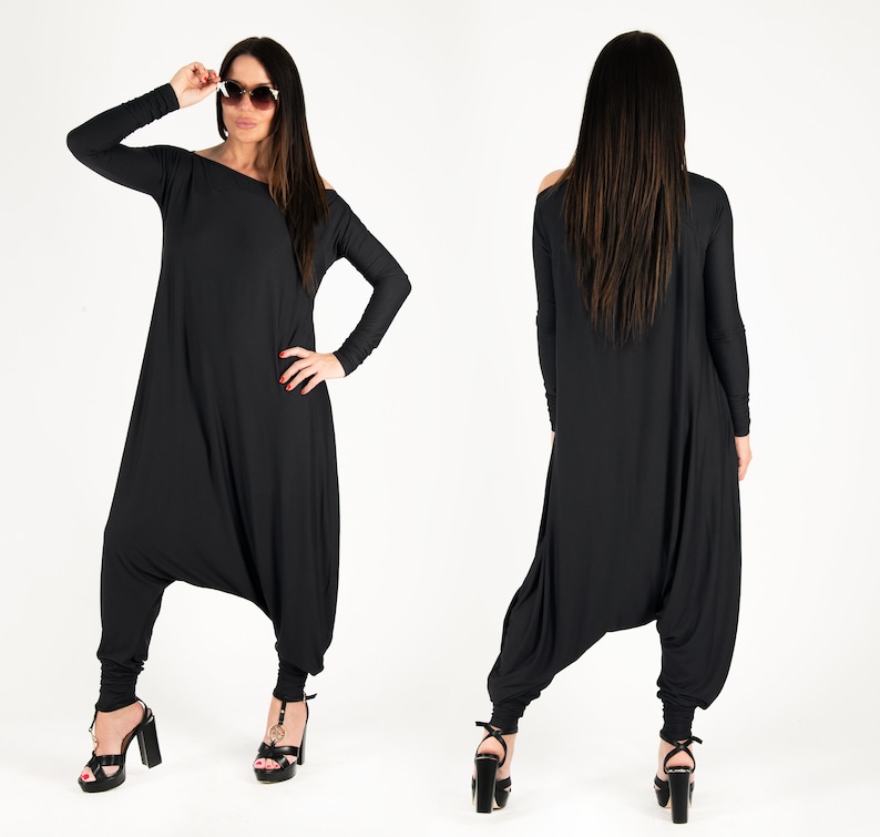 Jumpsuit Women, Harem Jumpsuit, Baggy Jumpsuit, Oversize Jumpsuit, Plus Size Clothing, Maxi Jumpsuit, Drop Crotch Jumpsuit MARLA JP0350TR Black