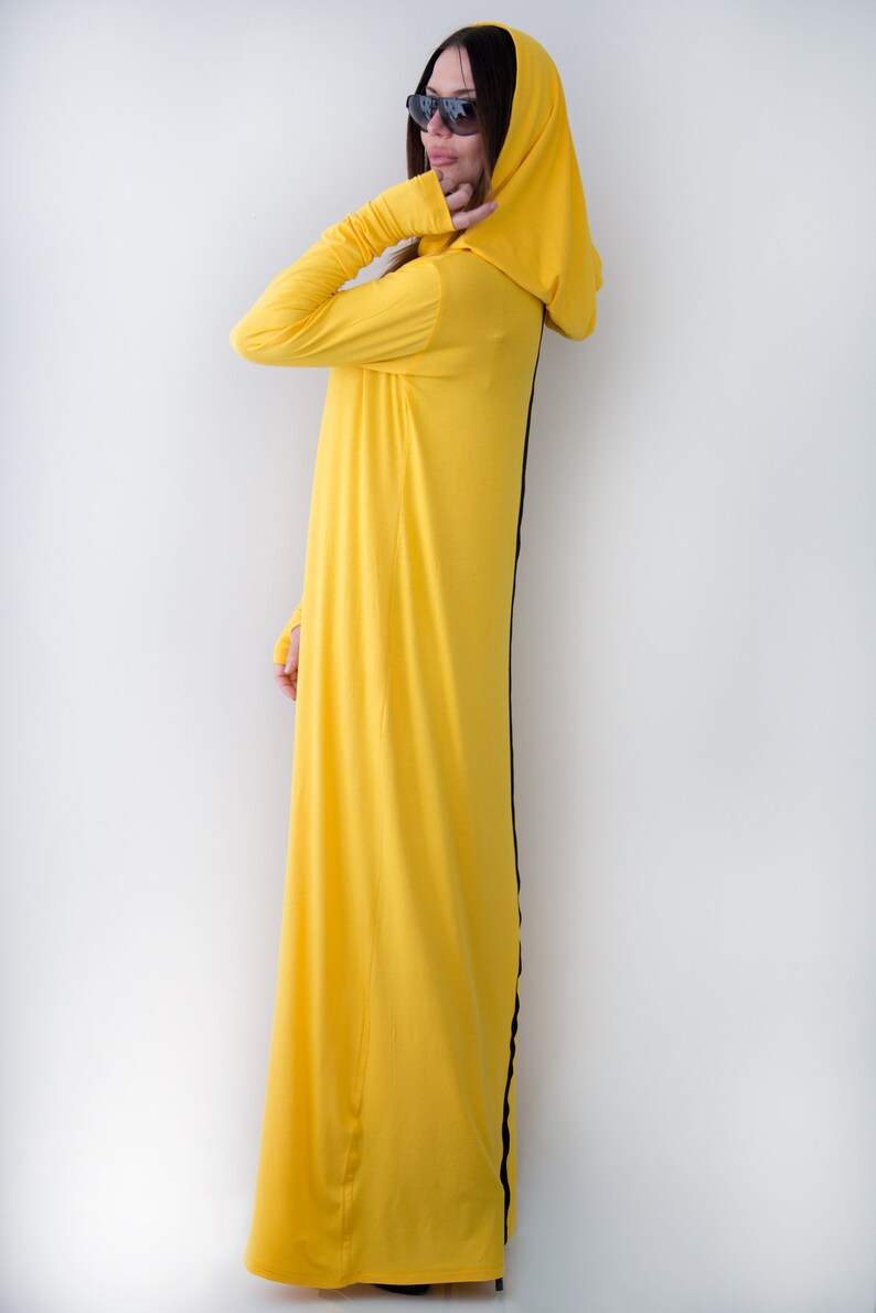 Yellow Women Cotton Hooded Dress/Loose Maxi Dress/Hooded Maxi | Etsy