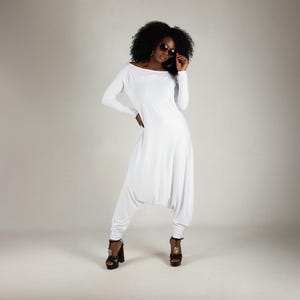 Witte katoenen haremjumpsuit: boho-romper met lange mouwen - jumpsuit in grote maten Marla