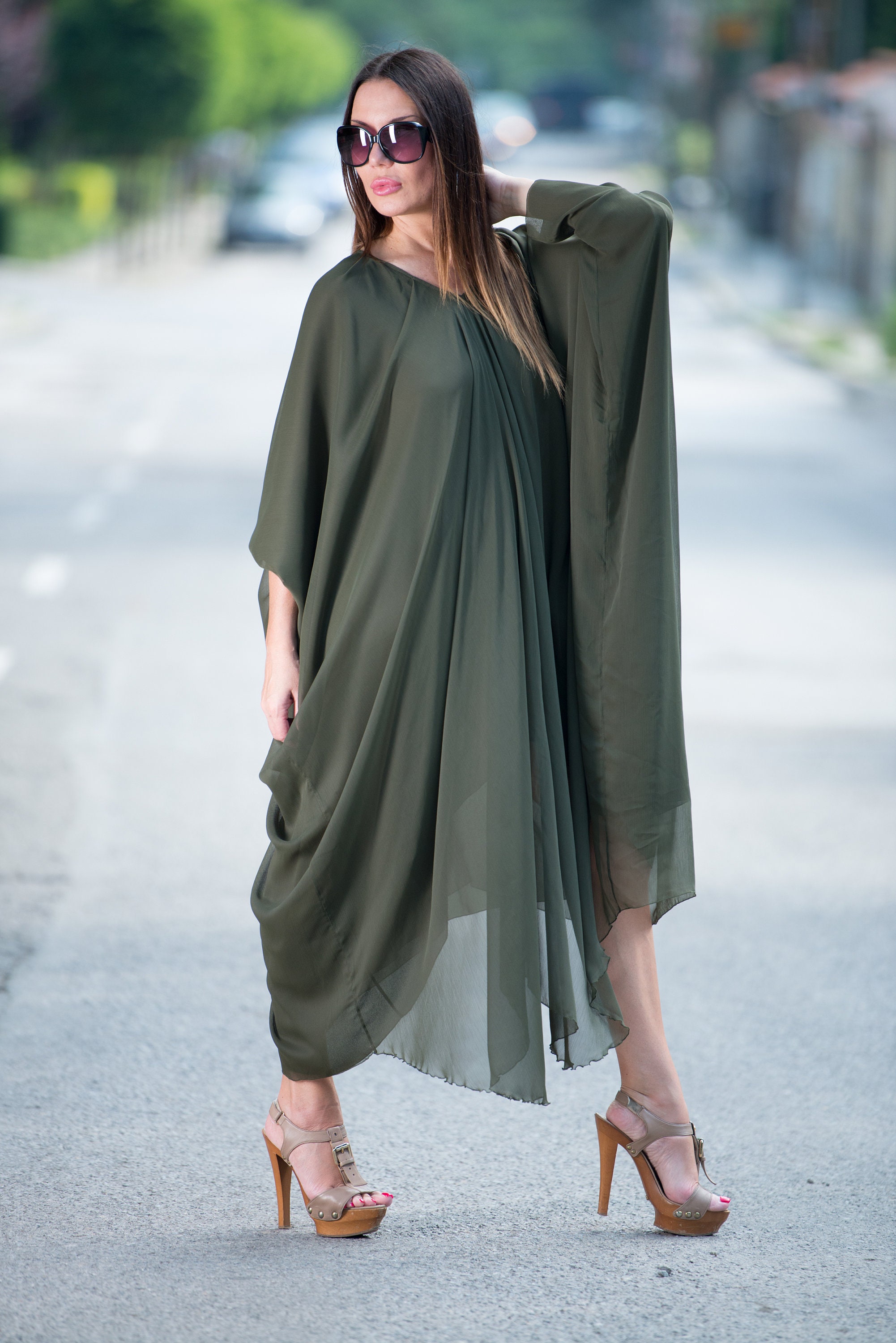 Military Green Maxi Dress Maxi Kaftan Long Summer Dress - Etsy
