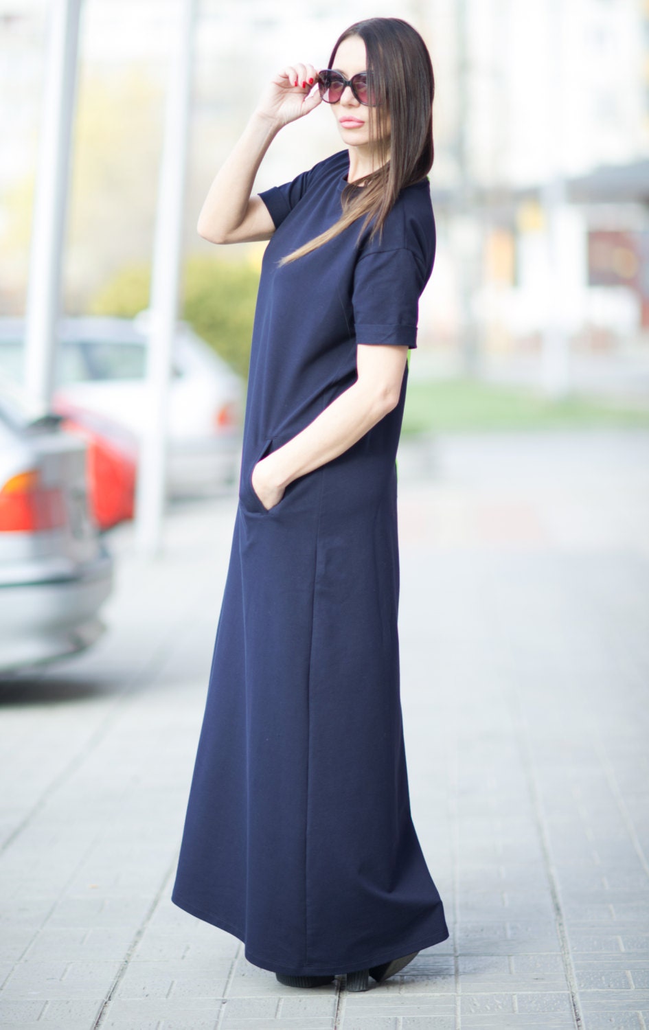 Maxi Dress/Long Dress/Cotton Navy Blue Maxi Dress/Plus Size | Etsy