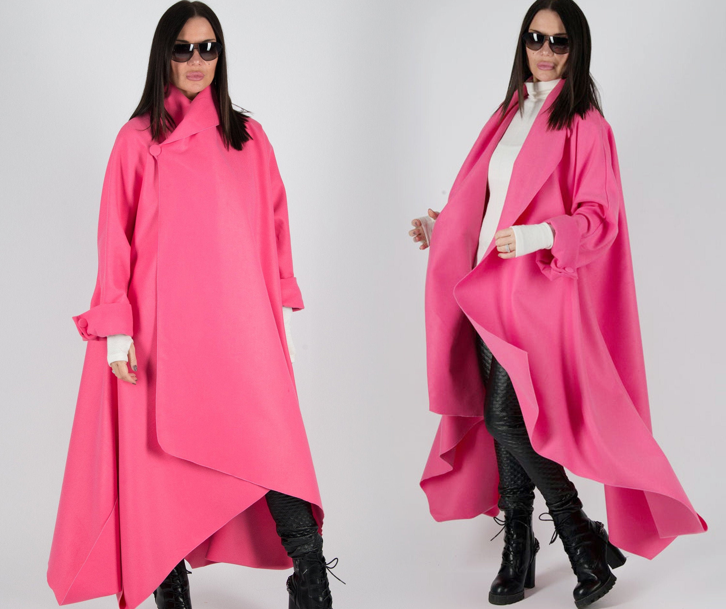 Pink Cashmere Winter Coat / Wool Plus Size Long Coat / Warm Etsy