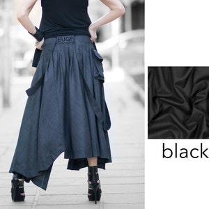 Steampunk Skirt, Women Winter Suspender Skirt with Pocket, Plus Size Steampunk Wool Oversized Skirt, Cyberpunk Skirt, ZEFIRA SK0623CW Solid Black
