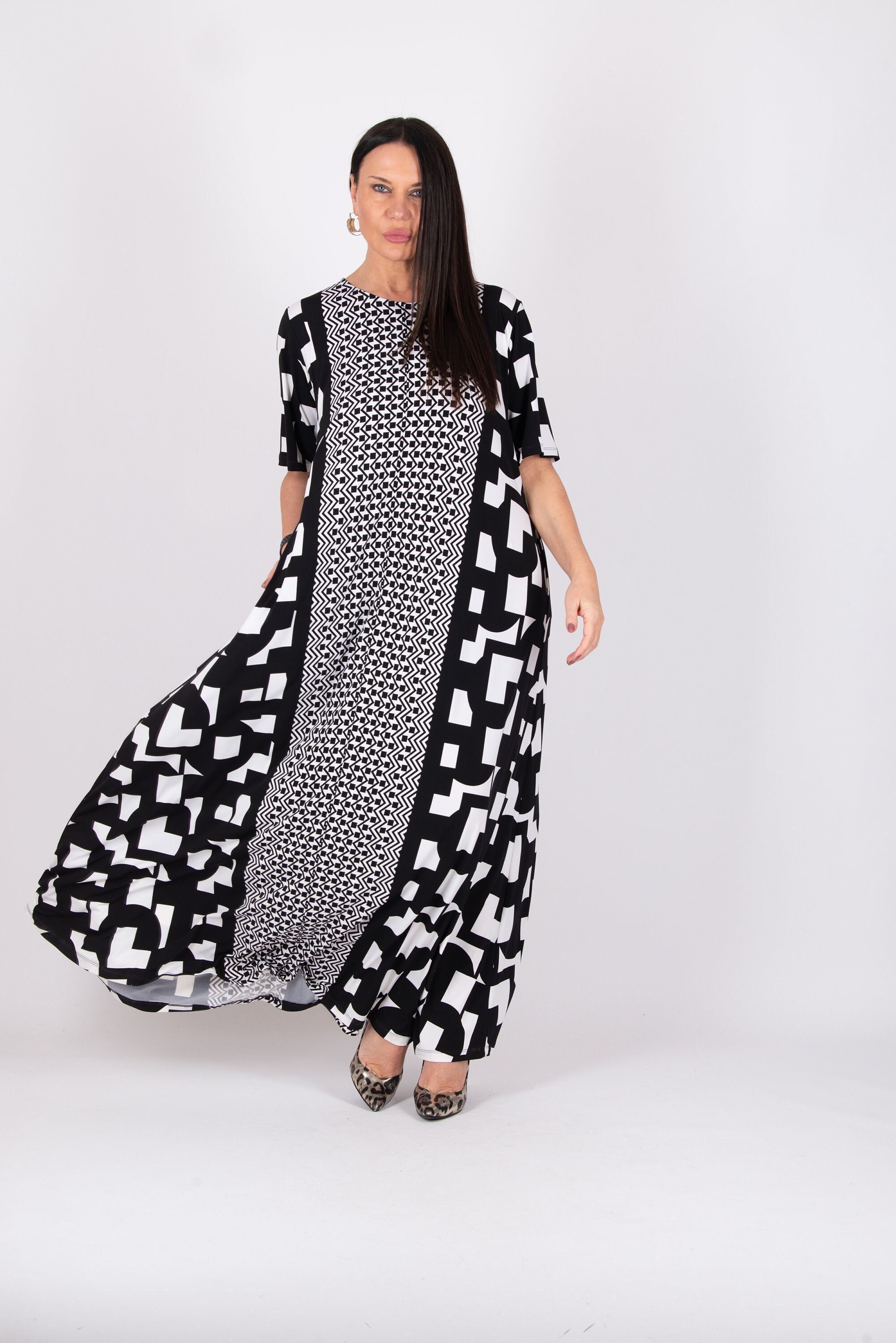 Black White Striped Maxi Dress
