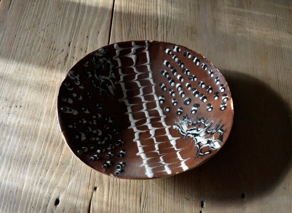 Cornish Studio Pottery Slab Dish With Slip Decoration