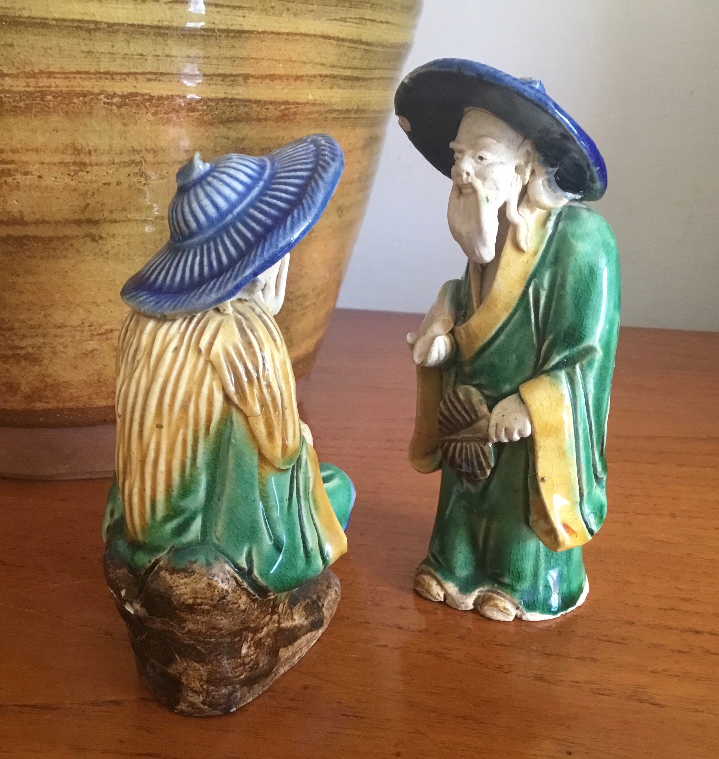 Antique Chinese Mudmen Ceramic Figurine Pair Etsy