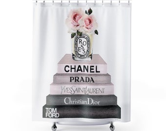 Shower Curtain Fashion Books Shoes Gold Make Up Fashion Etsy