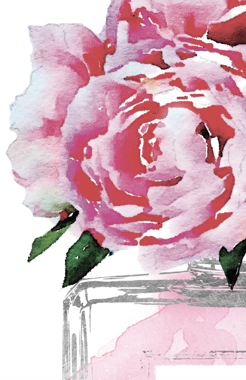 Canvas Blush Pink Silver Peony Perfume Bottle wall art Etsy
